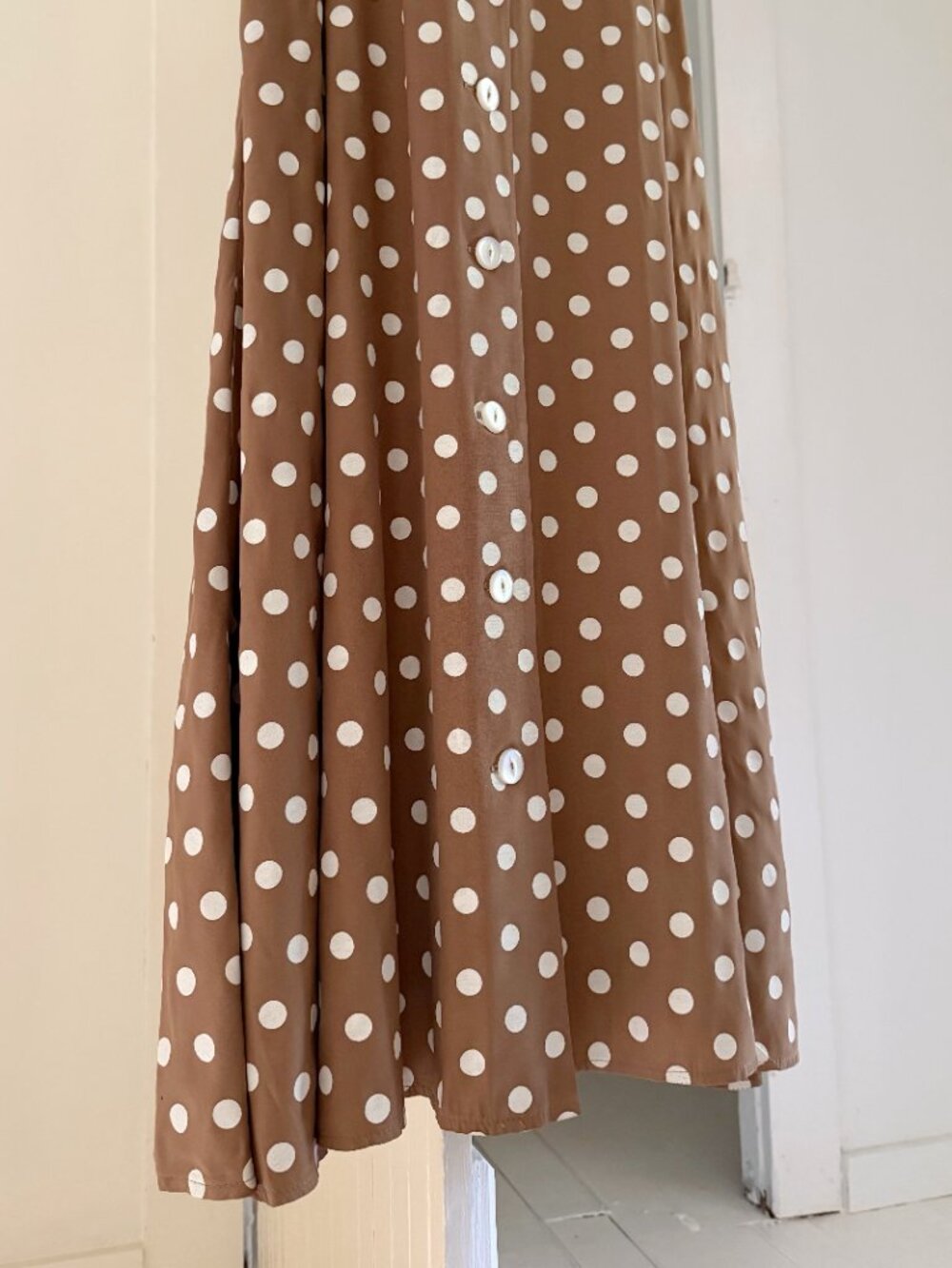 All That Jazz Vintage 90s Polka Dot Belted Buttoned Midi Dress Size 9/10 Brown - Picture 8 of 9